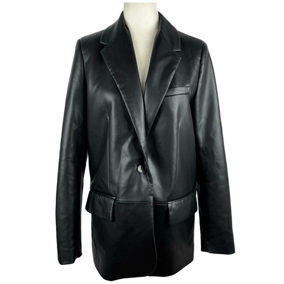 Zara Faux Leather Oversized Blazer Jacket Black Bloggers Favorite Career Small - Picture 2 of 16